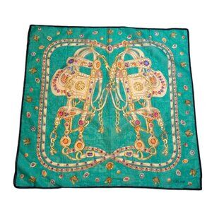 Celine Green Scarf with Gold and Purple Details